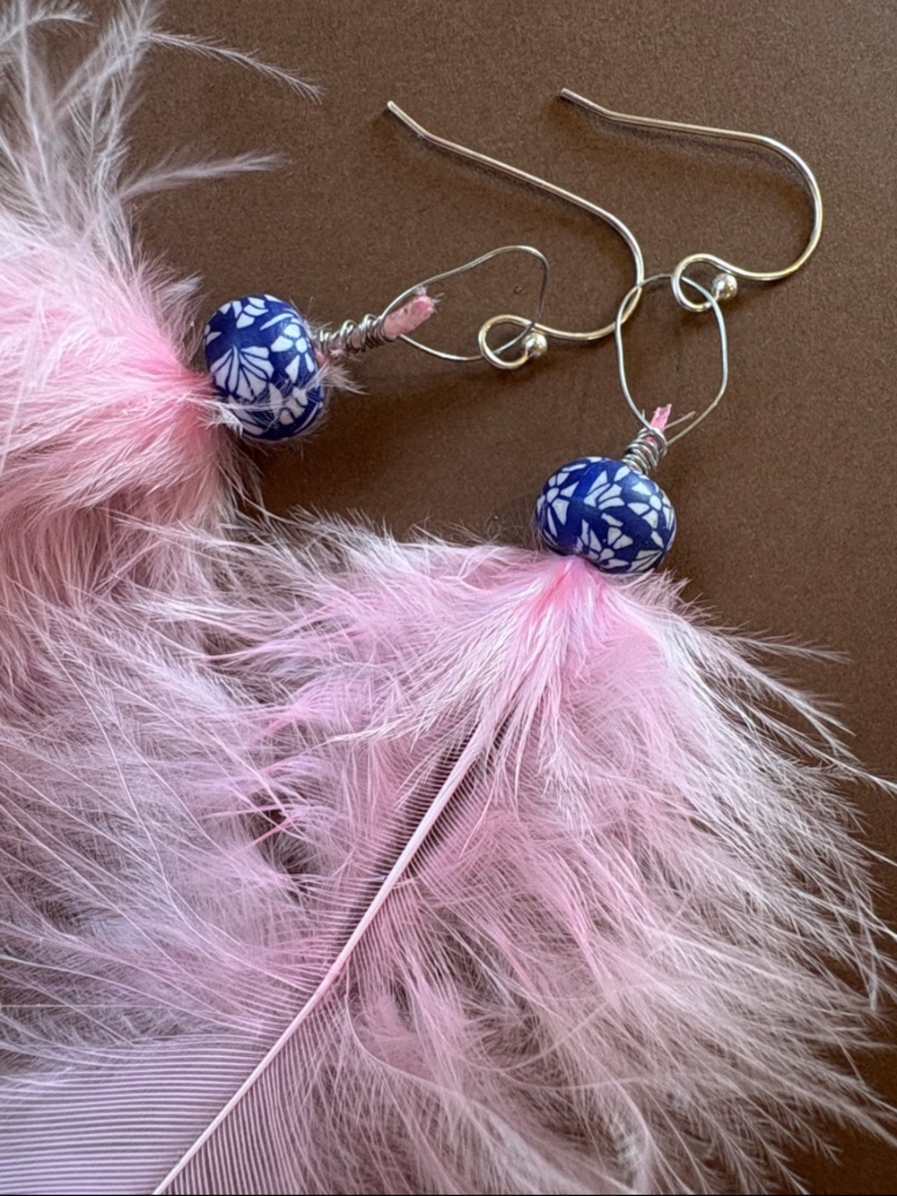 Pink eclectic  hippy boho elegant casual or dressy Feather Drop Earrings - Picture 5 of 5
